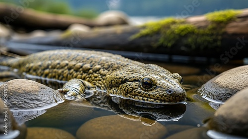 Close up of a crocodile s head partially submerged in water with rocky surroundings Marine Endangered Species Photos