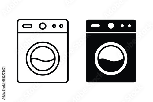 Washing machine icon set. Washer icon. Washer solid and line sign design. Wash machine symbol