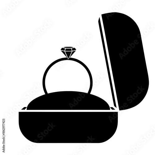 Vector illustration of a diamond ring in a jewelry box, isolated on a transparent background. Icon of a jewelry case with a ring.