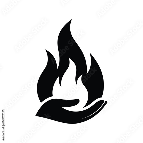 Bild auf Leinwand Black silhouette of hand holding flame fire