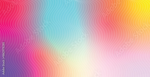 A bright abstract rainbow background features a colorful gradient pattern with geometric vector shapes and blurred light textures to create a vibrant decorative wallpaper illustration