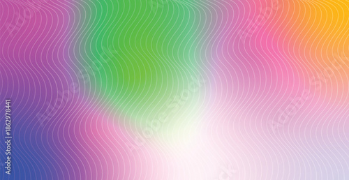 A bright abstract rainbow background features a colorful gradient pattern with geometric vector shapes and blurred light textures to create a vibrant decorative wallpaper illustration