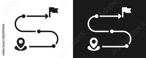 Roadmap Icon Set Glyph In White And Black Background