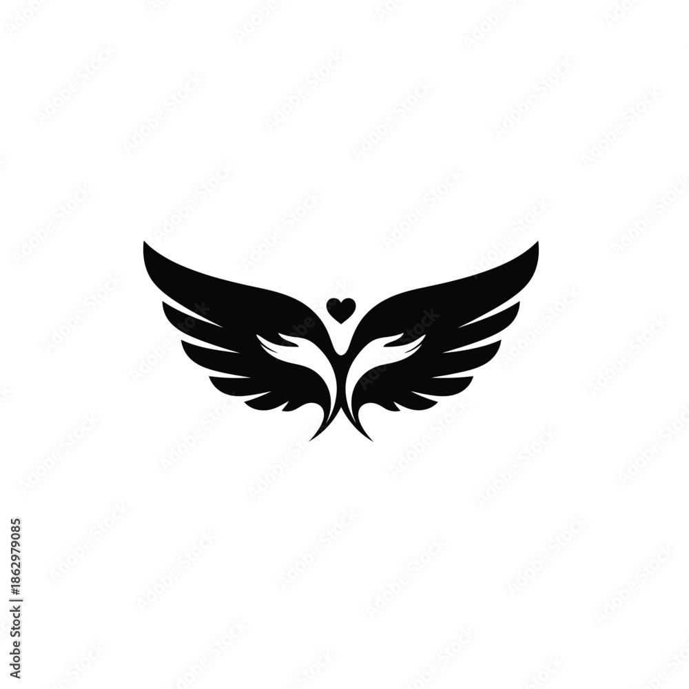 Obraz premium Black silhouette of wings with heart white