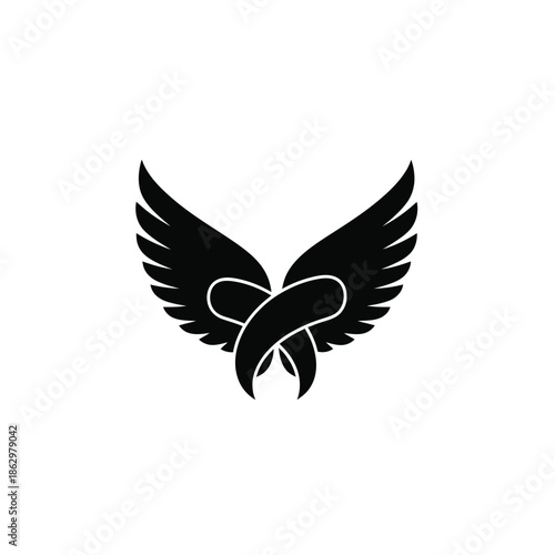 Black silhouette of wings tied with a ribbon
