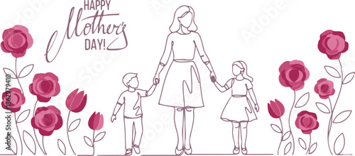 Happy Mother’s Day Card – Continuous One Line Drawing Illustration