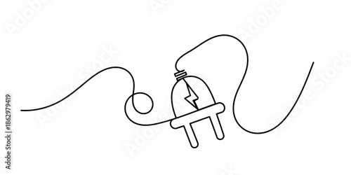 Continuous one line drawing of Electric plug in. Single line drawing illustration of Electrical plug.