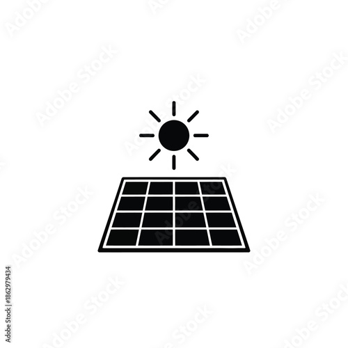 Black silhouette solar panel and sun
