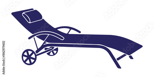 Blue sun lounger with wheels isolated on transparent background