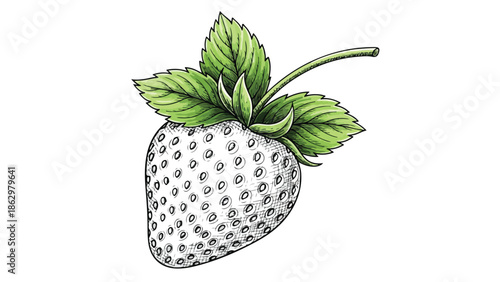 Botanical illustration of white strawberry fruit