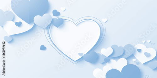 Romantic vector illustration of hearts symbolizing love and happy Valentine's Day against a light blue sky with white clouds