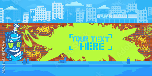 Trendy Colorful Abstract Contour Of Graffiti Piece On The Brick Wall Blank Template For Your Text Vector Background