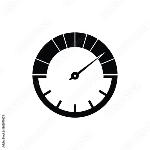 Black speedometer gauge with white background dial
