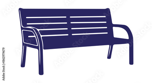 Simple dark blue bench on transparent background isolated