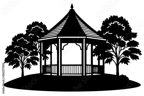 Gazebo silhouette vector, Gazebo black symbol
