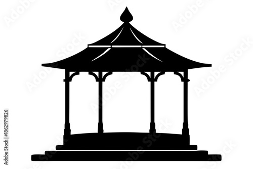 Gazebo silhouette vector, Gazebo black symbol
