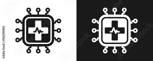 Ai Powered Healthcare Icon Set Glyph In White And Black Background