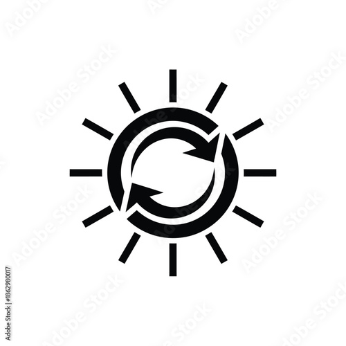 Black sun with circular arrows on white
