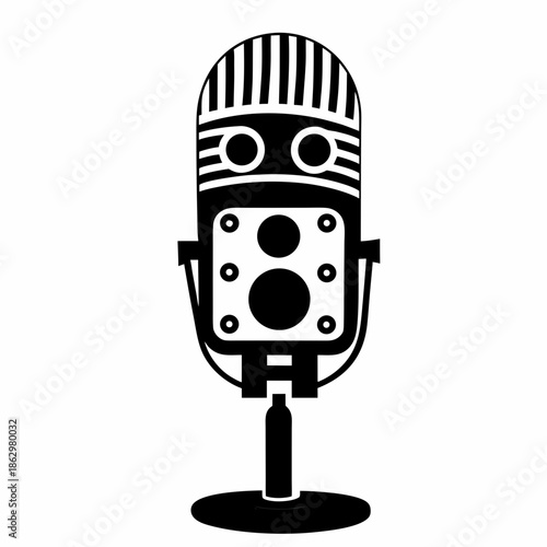 microphone icon silhouette in flat style for music and recording design