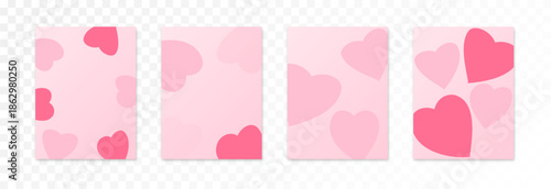 A set of Valentine's Day cards. Festive cards with hearts. Pink cards PNG.