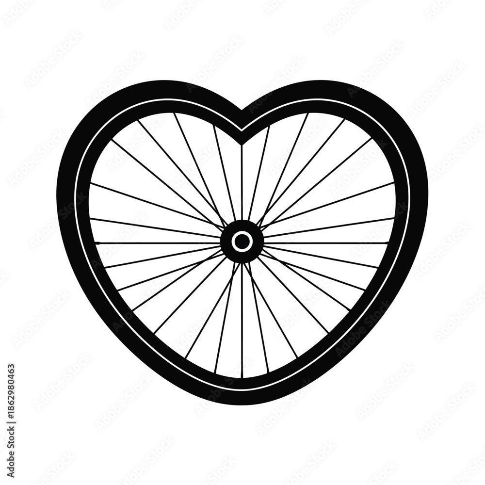 Fototapeta premium Heart shaped bicycle wheel with spokes black