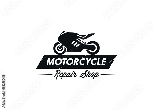 Vintage motorcycle racing emblem and sport bike vector illustration featuring a silhouette icon for an extreme motocross speed logo and bicycle sign art