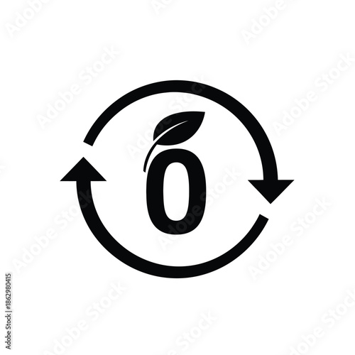 Black zero with leaf in recycling symbol