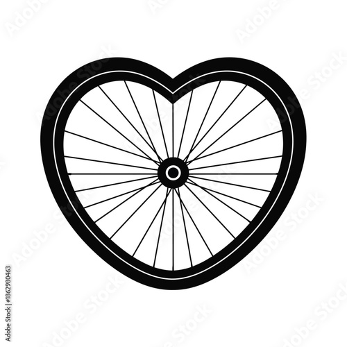 Heart shaped bicycle wheel with spokes black