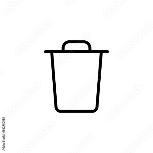 Minimalist outline icon of a trash can with a lid, representing delete or recycle functions