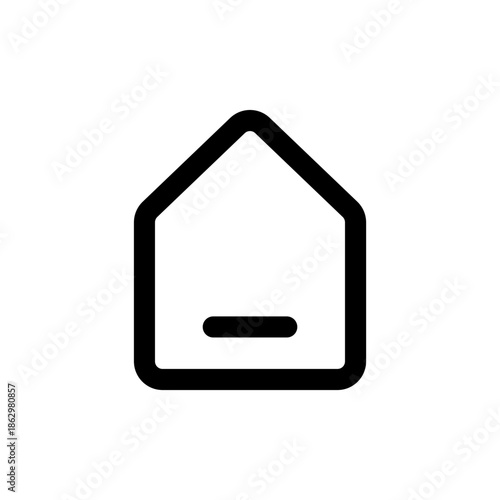 Simple house outline with a minus sign inside symbolizing a home or minimize icon