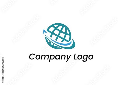 A professional world globe logo design featuring a vector earth sphere icon as a global business symbol for travel, technology, and internet communication
