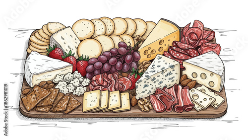 Gourmet charcuterie board with meats cheeses and berries