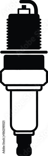 Car engine spark plug icon vector illustration, black silhouette of automotive motor ignition system part isolated on white background for garage maintenance and repair service.