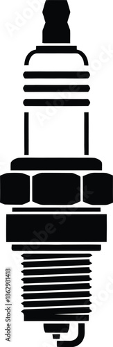 Car engine spark plug with motor silhouette icon vector illustration, automotive ignition system part isolated on white background for garage maintenance and repair service.