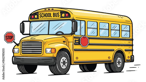 Classic yellow school bus for student transport illustration