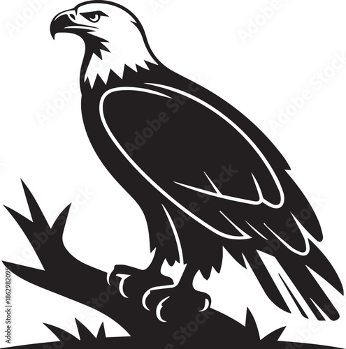 A striking eagle silhouette captured in a grayscale vector design