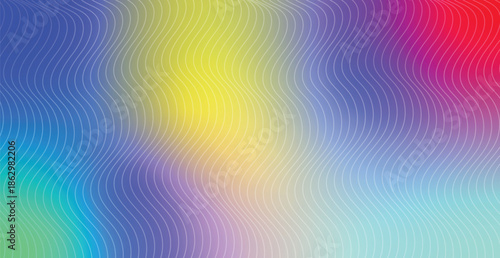 A bright abstract rainbow background features a colorful gradient pattern with geometric vector shapes and blurred light textures to create a vibrant decorative wallpaper illustration