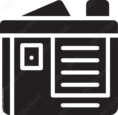 Black and white of a portable radio or walkie talkie with antenna and speaker grille communication device