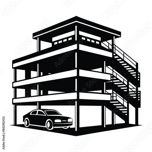 Parking Structure Silhouette Vector Icon – Multi-Level Parking Architecture Vector Icon