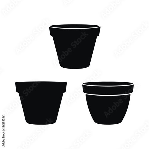 Plant Pot Silhouette Minimal Vector Set on white background