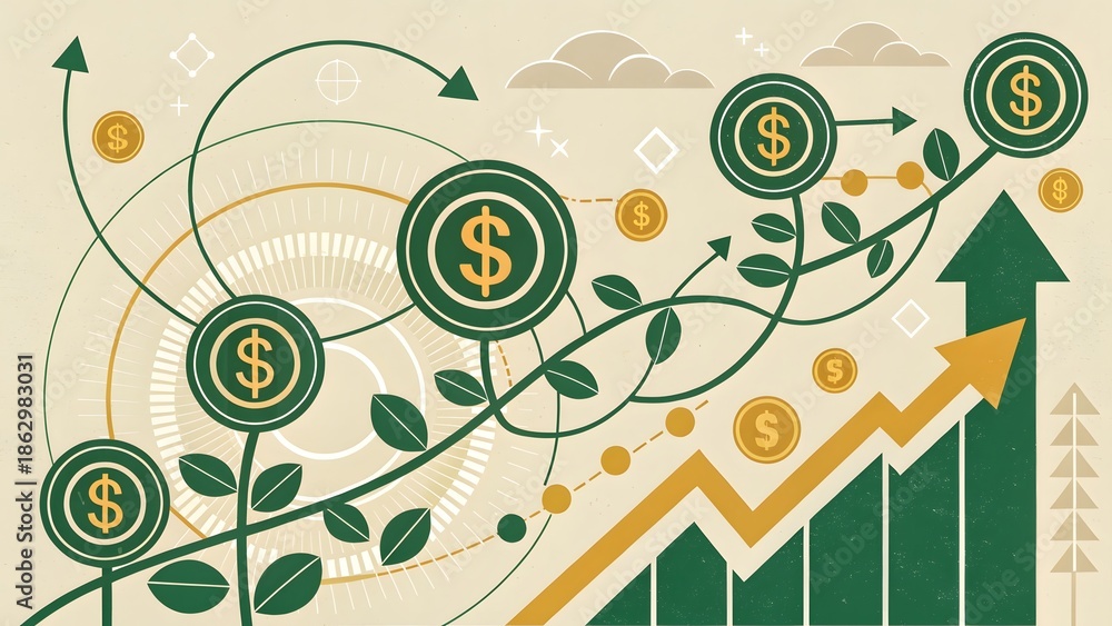 Obraz premium Financial growth concept with dollar coins and plants growing upwards