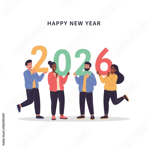 Diverse Group of People Holding Large 2026 Numbers for Happy New Year