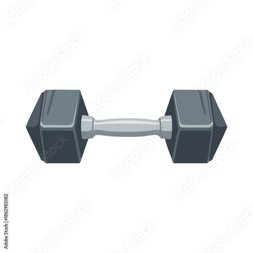 A dumbbell illustration with dark gray weights and a light gray handle