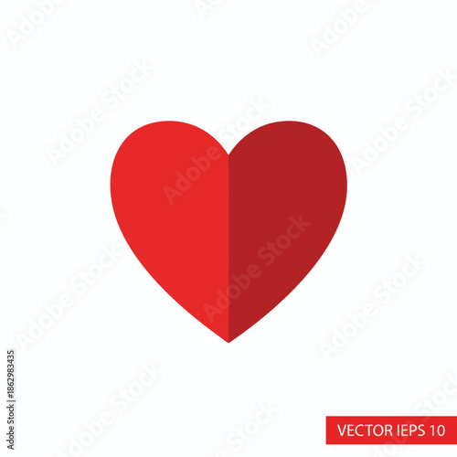 A red heart icon, bisected with differing shades, against a white background