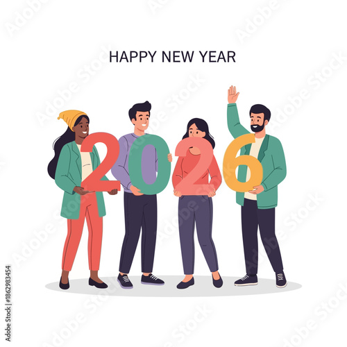 Diverse Group of People Holding Large 2026 Numbers for Happy New Year