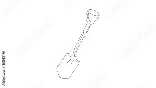 Continuous Line Drawing Of a Shovel. One Line Of Shovel. Gardening Tool Continuous Line Art. 