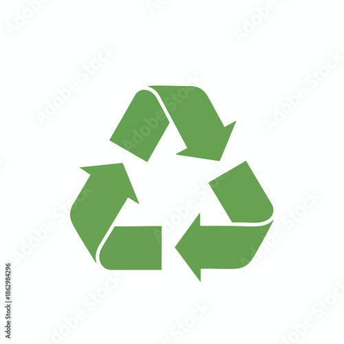 A green recycle symbol composed of three arrows on a white background