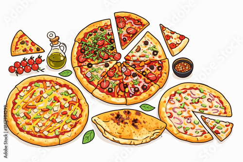 Appetizing pizzas with plenty of ingredients and crispy crusts prepared with traditional recipes.