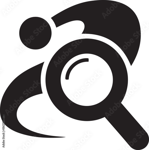 Black silhouette of a magnifying glass over a question mark and a circle white