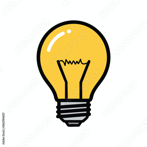 A brightly colored lightbulb illustration, showing the filament and bulb base